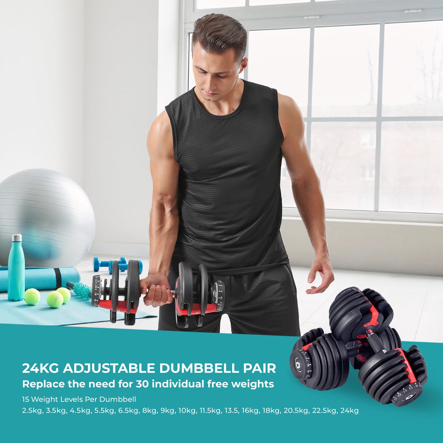 ProudCats 24kg Adjustable Dumbbell Pair with Base