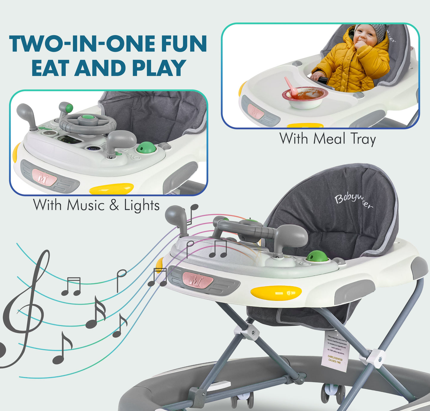 Baby Walker & Rocker Bouncer with Music Activity Tray