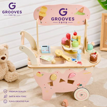Grooves Toys™ Wooden Ice Cream Cart Toy Set for Kids – Pretend Play & Educational Toy (40 PCS)