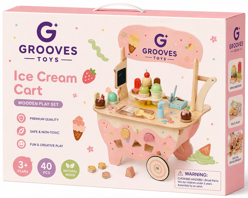 Grooves Toys™ Wooden Ice Cream Cart Toy Set