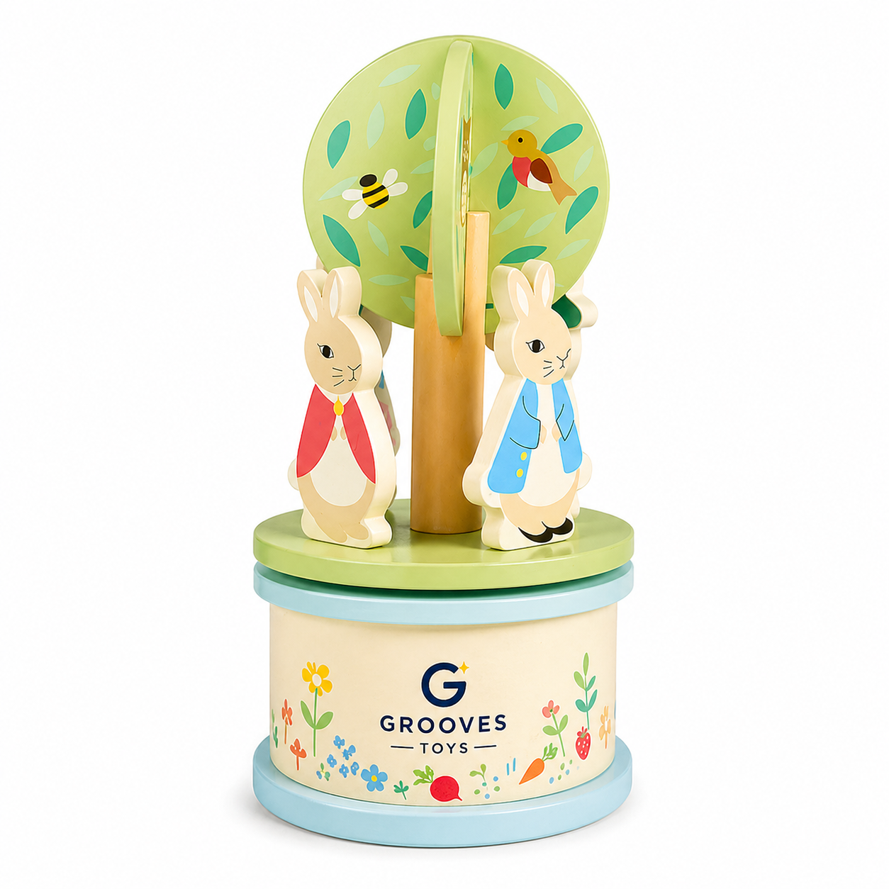 Grooves Toys™ Wooden Musical Carousel for Kids – Soft & Calm Nursery Toy (3+)
