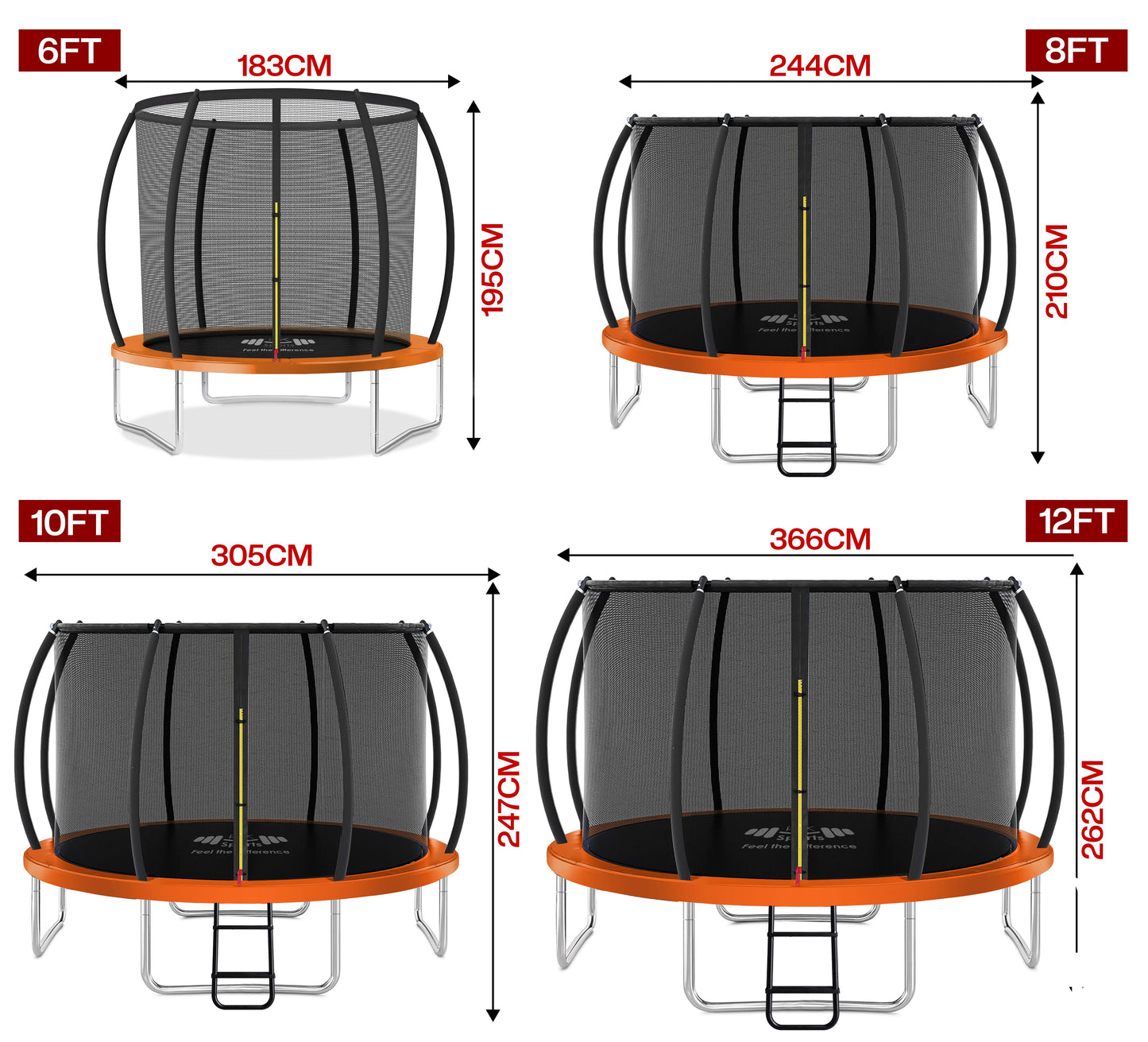 Outdoor Trampoline 6FT/8FT/10FT/12FT - Rebounder Trampoline for Toddlers, Kids & Adults with Safety Enclosure Net, Anti-tear, UV-Proof Pad, Exercise & Fitness