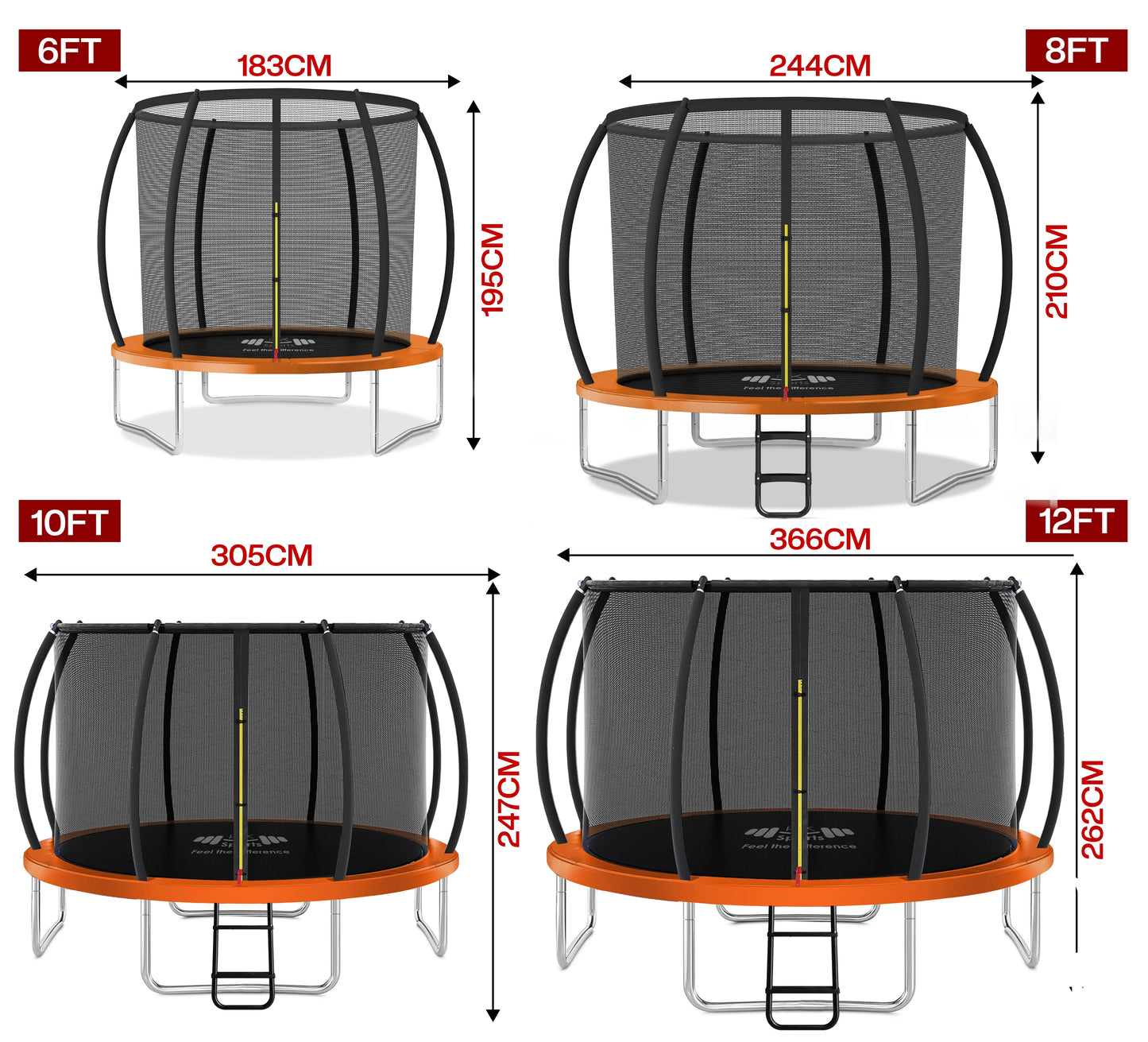 Outdoor Trampoline 6FT/8FT/10FT/12FT - Rebounder Trampoline for Toddlers, Kids & Adults with Safety Enclosure Net, Anti-tear, UV-Proof Pad, Exercise & Fitness