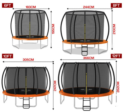 Outdoor Trampoline 6FT/8FT/10FT/12FT - Rebounder Trampoline for Toddlers, Kids & Adults with Safety Enclosure Net, Anti-tear, UV-Proof Pad, Exercise & Fitness