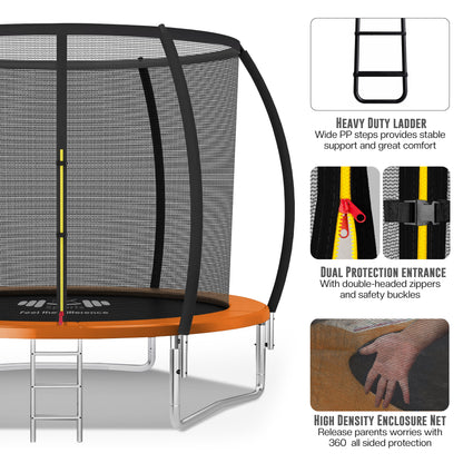 Outdoor Trampoline 6FT/8FT/10FT/12FT - Rebounder Trampoline for Toddlers, Kids & Adults with Safety Enclosure Net, Anti-tear, UV-Proof Pad, Exercise & Fitness