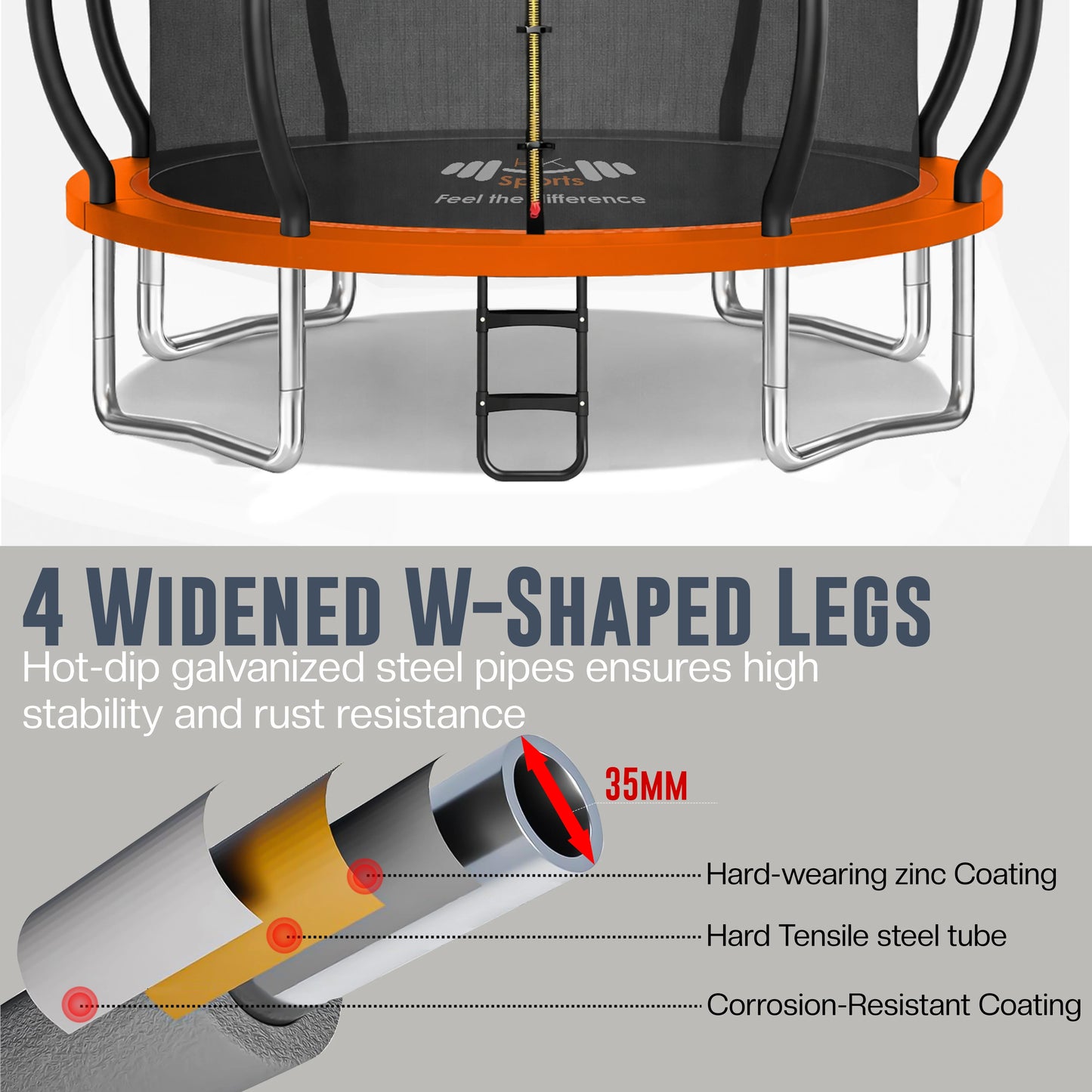 Outdoor Trampoline 6FT/8FT/10FT/12FT - Rebounder Trampoline for Toddlers, Kids & Adults with Safety Enclosure Net, Anti-tear, UV-Proof Pad, Exercise & Fitness